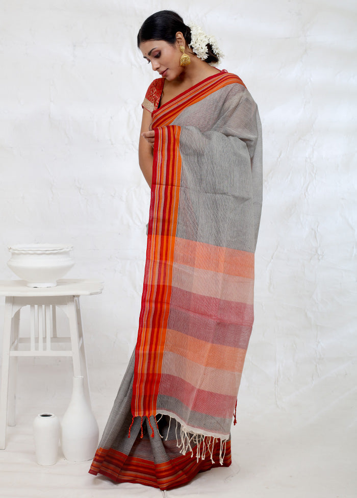 Grey Cotton Saree With Blouse Piece - Indian Silk House Agencies