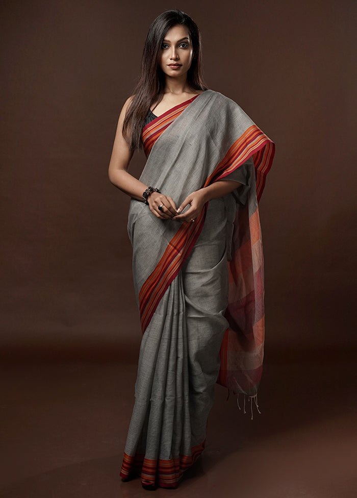 Grey Cotton Saree With Blouse Piece - Indian Silk House Agencies