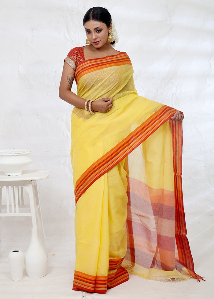 Yellow Cotton Saree With Blouse Piece - Indian Silk House Agencies