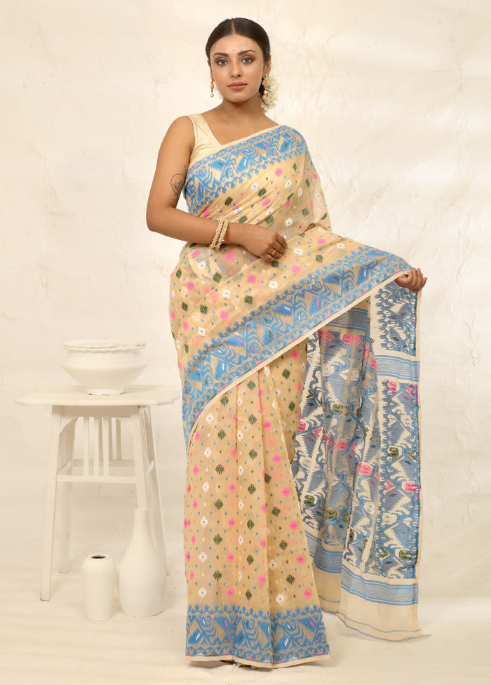 Cream Tant Cotton Saree Without Blouse Piece - Indian Silk House Agencies