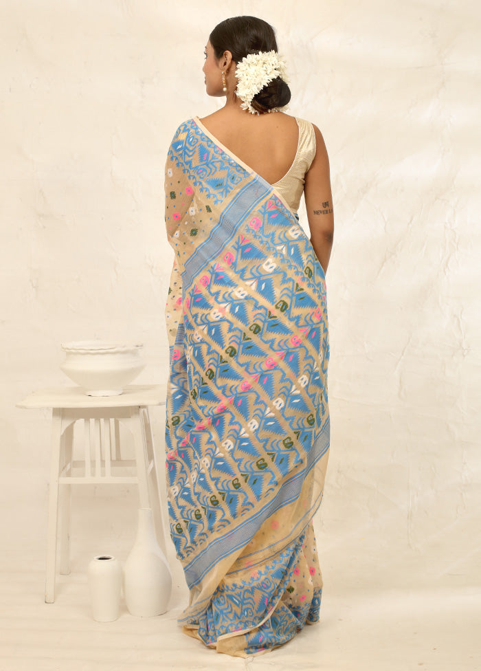 Cream Tant Cotton Saree Without Blouse Piece - Indian Silk House Agencies