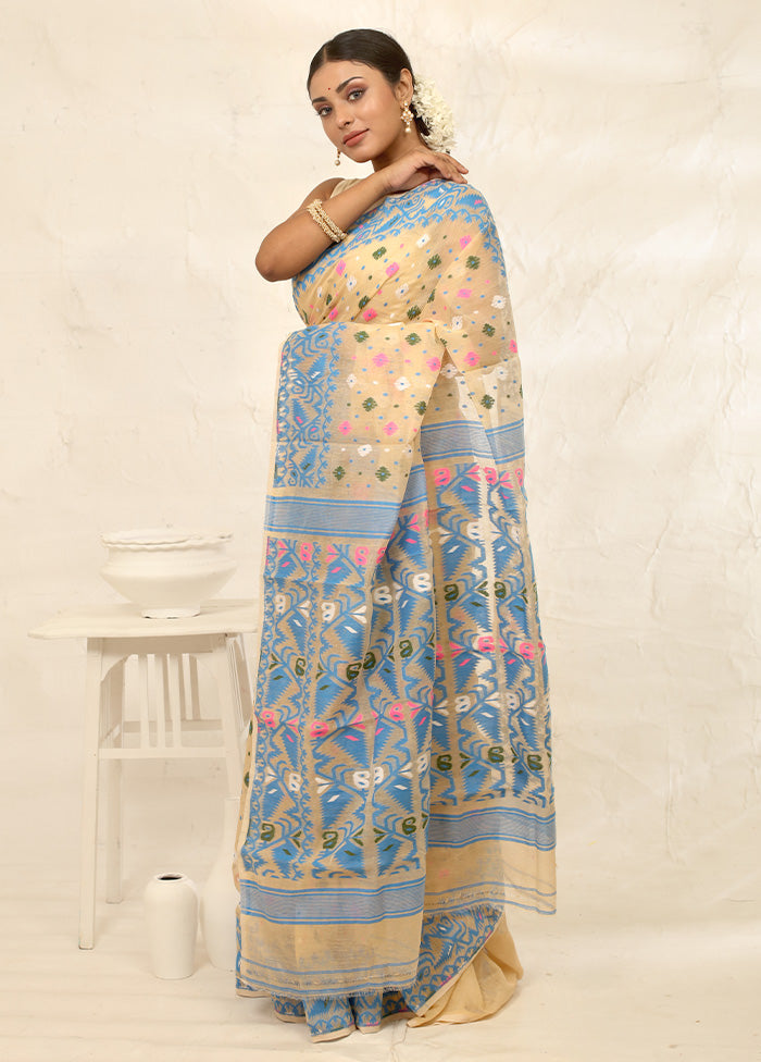 Cream Tant Cotton Saree Without Blouse Piece - Indian Silk House Agencies