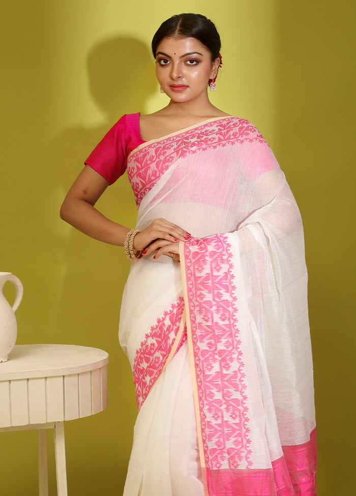 Cream Tant Cotton Saree Without Blouse Piece - Indian Silk House Agencies