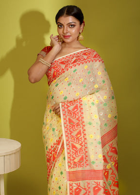 Cream Tant Cotton Saree Without Blouse Piece - Indian Silk House Agencies