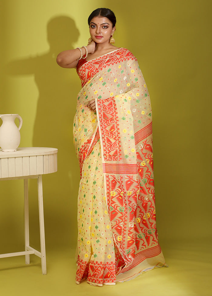 Cream Tant Cotton Saree Without Blouse Piece - Indian Silk House Agencies