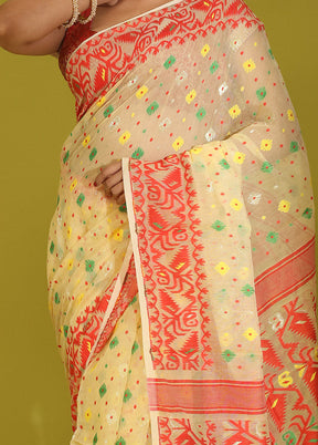 Cream Tant Cotton Saree Without Blouse Piece - Indian Silk House Agencies