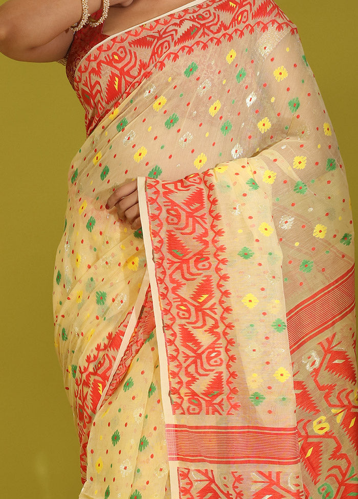 Cream Tant Cotton Saree Without Blouse Piece - Indian Silk House Agencies