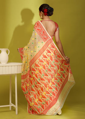 Cream Tant Cotton Saree Without Blouse Piece - Indian Silk House Agencies