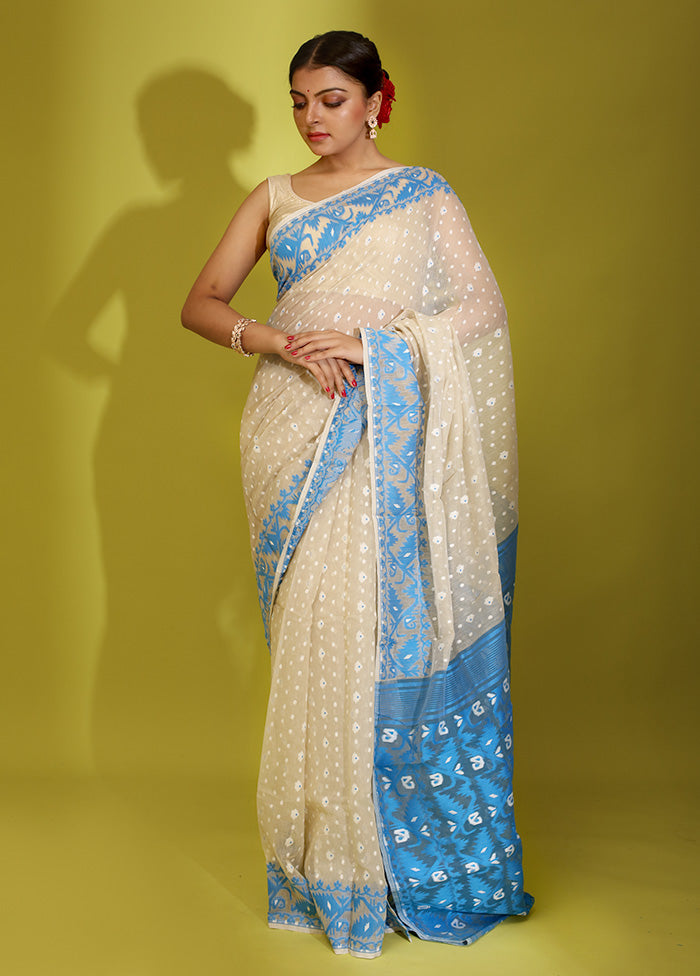 Cream Tant Cotton Saree Without Blouse Piece - Indian Silk House Agencies