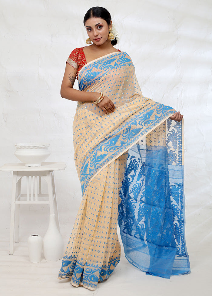 Cream Tant Cotton Saree Without Blouse Piece - Indian Silk House Agencies