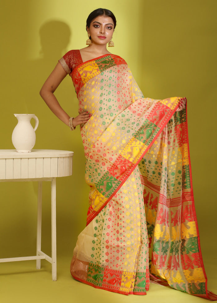 Cream Tant Cotton Saree Without Blouse Piece - Indian Silk House Agencies