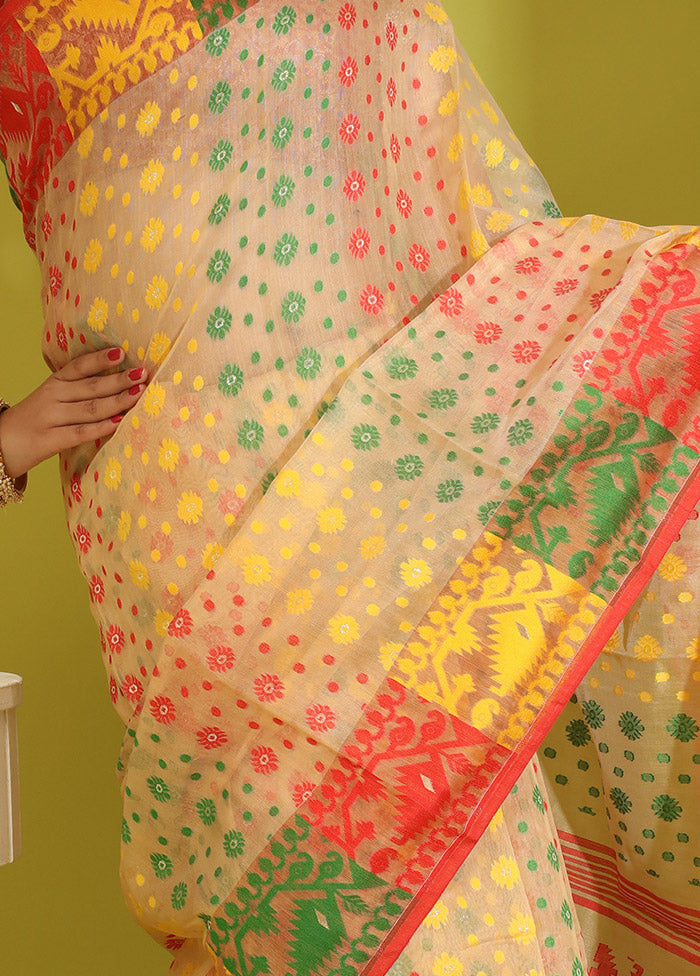 Cream Tant Cotton Saree Without Blouse Piece - Indian Silk House Agencies