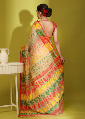 Cream Tant Cotton Saree Without Blouse Piece - Indian Silk House Agencies