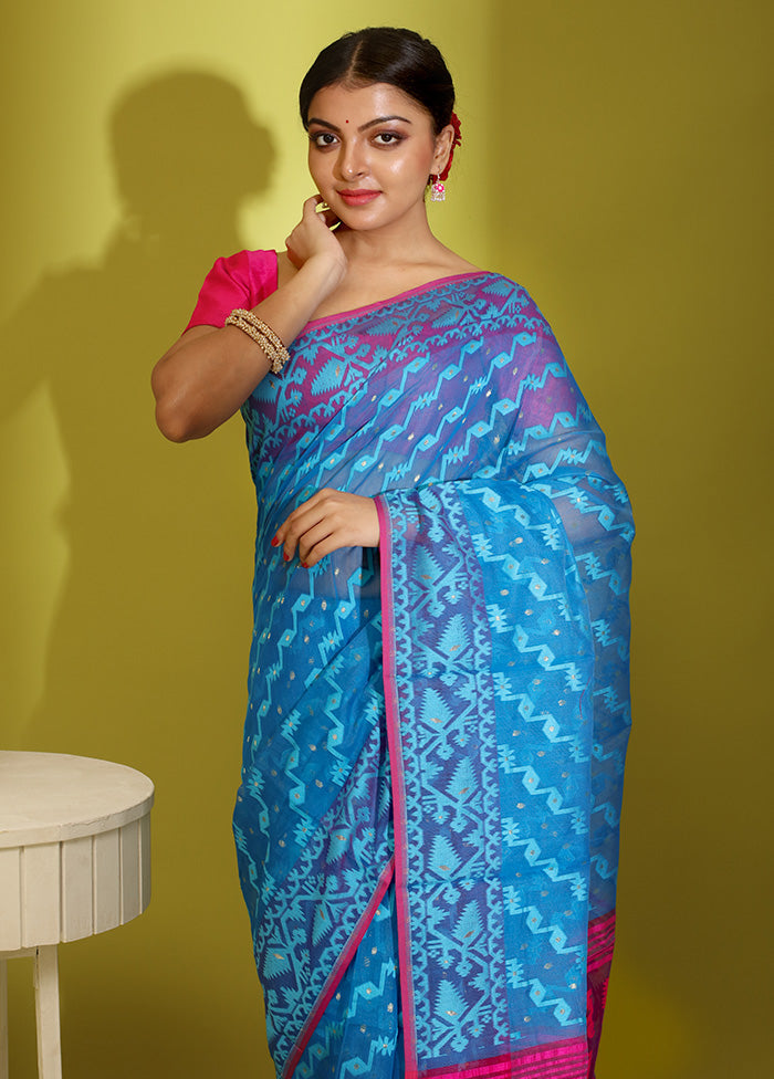 Blue Tant Cotton Saree Without Blouse Piece - Indian Silk House Agencies