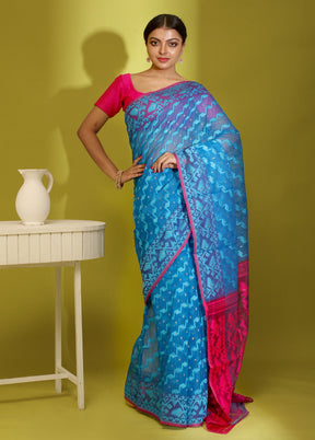 Blue Tant Cotton Saree Without Blouse Piece - Indian Silk House Agencies