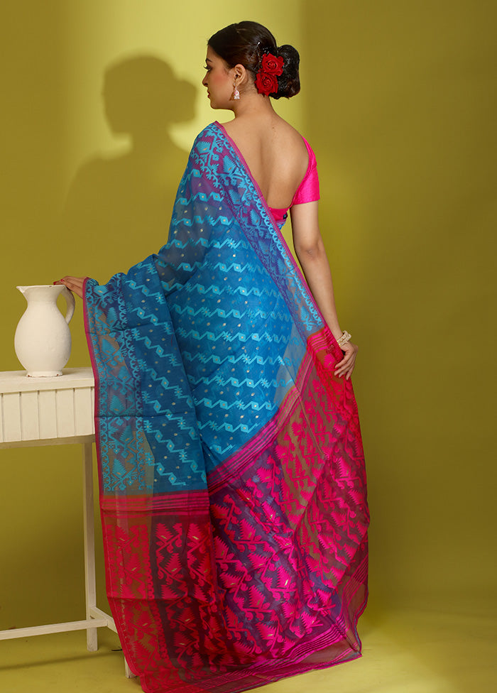 Blue Tant Cotton Saree Without Blouse Piece - Indian Silk House Agencies