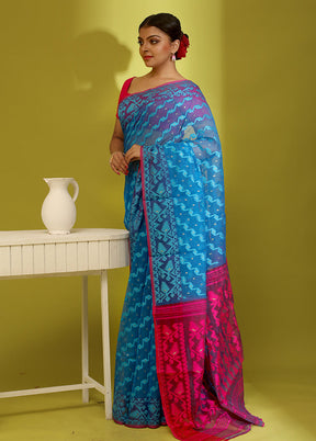 Blue Tant Cotton Saree Without Blouse Piece - Indian Silk House Agencies