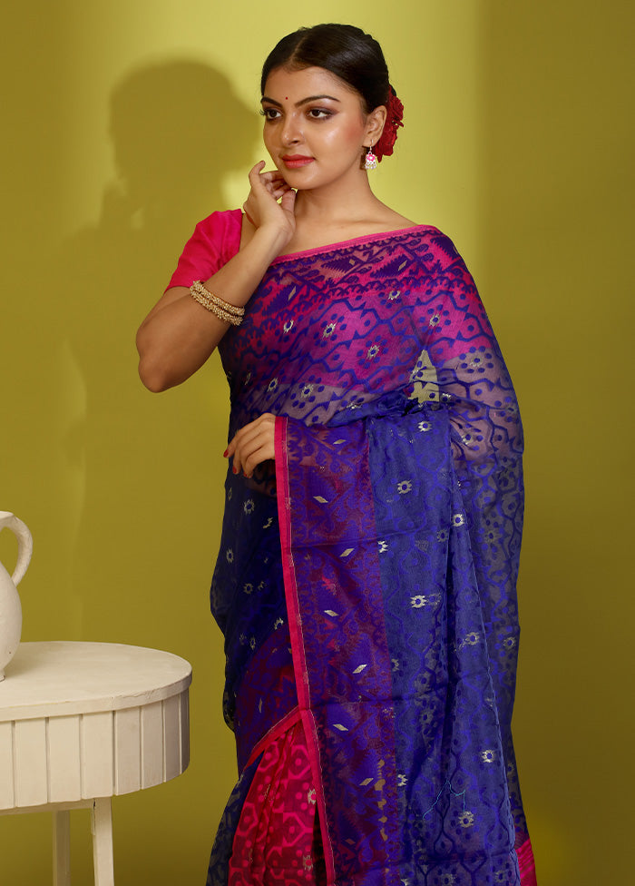 Blue Tant Cotton Saree Without Blouse Piece - Indian Silk House Agencies