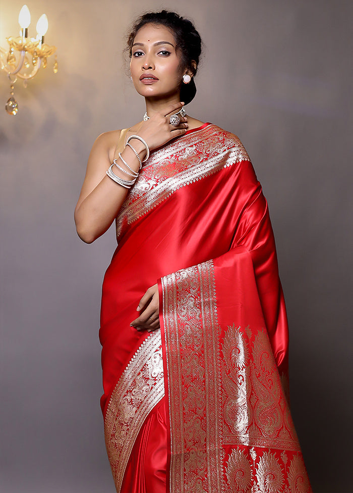 Red Banarasi Silk Saree With Blouse Piece - Indian Silk House Agencies