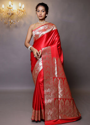 Red Banarasi Silk Saree With Blouse Piece - Indian Silk House Agencies