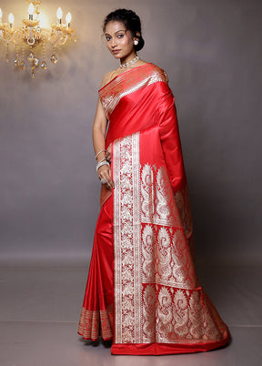 Red Banarasi Silk Saree With Blouse Piece - Indian Silk House Agencies