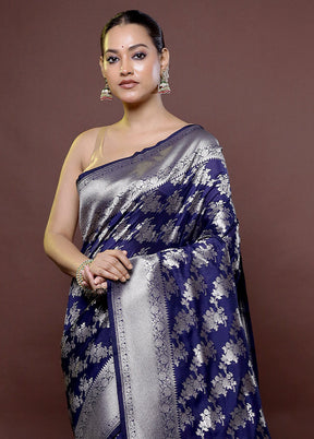 Blue Uppada Silk Saree With Blouse Piece