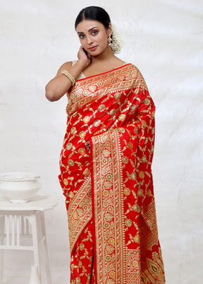 Red Banarasi Pure Silk Saree With Blouse Piece - Indian Silk House Agencies