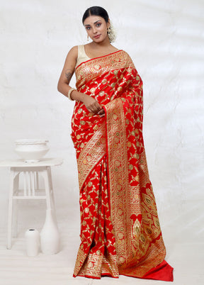 Red Banarasi Pure Silk Saree With Blouse Piece - Indian Silk House Agencies