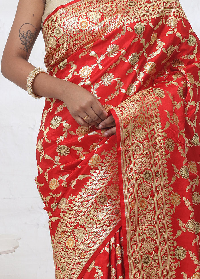 Red Banarasi Pure Silk Saree With Blouse Piece - Indian Silk House Agencies