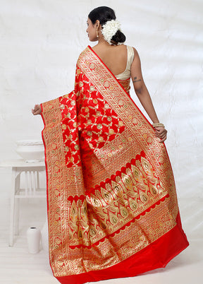 Red Banarasi Pure Silk Saree With Blouse Piece - Indian Silk House Agencies