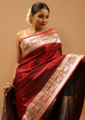 Maroon Banarasi Silk Saree With Blouse Piece