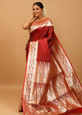 Maroon Banarasi Silk Saree With Blouse Piece