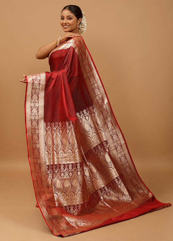 Maroon Banarasi Silk Saree With Blouse Piece