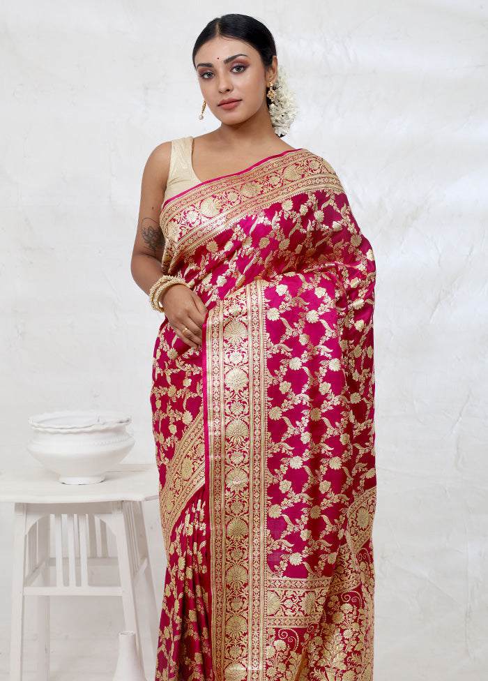 Pink Banarasi Pure Silk Saree With Blouse Piece - Indian Silk House Agencies