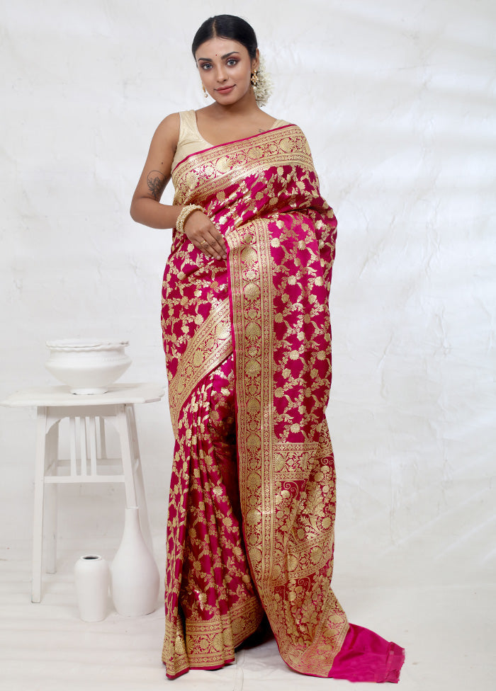 Pink Banarasi Pure Silk Saree With Blouse Piece - Indian Silk House Agencies