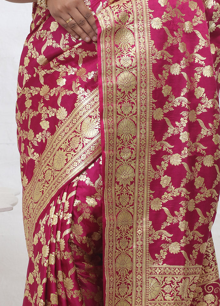 Pink Banarasi Pure Silk Saree With Blouse Piece - Indian Silk House Agencies