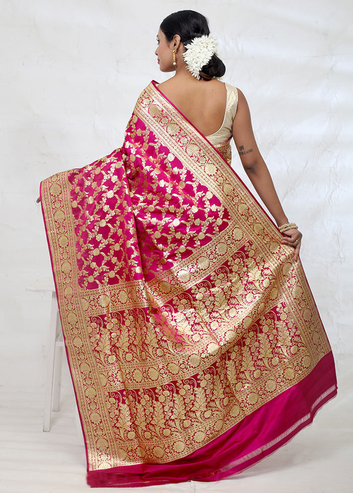 Pink Banarasi Pure Silk Saree With Blouse Piece - Indian Silk House Agencies