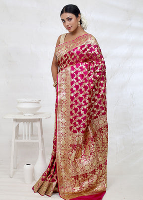 Pink Banarasi Pure Silk Saree With Blouse Piece - Indian Silk House Agencies