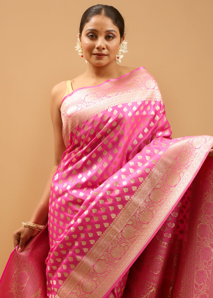 Pink Banarasi Silk Saree With Blouse Piece