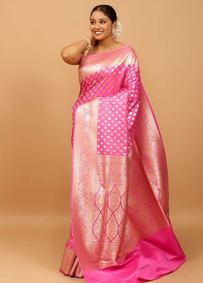 Pink Banarasi Silk Saree With Blouse Piece