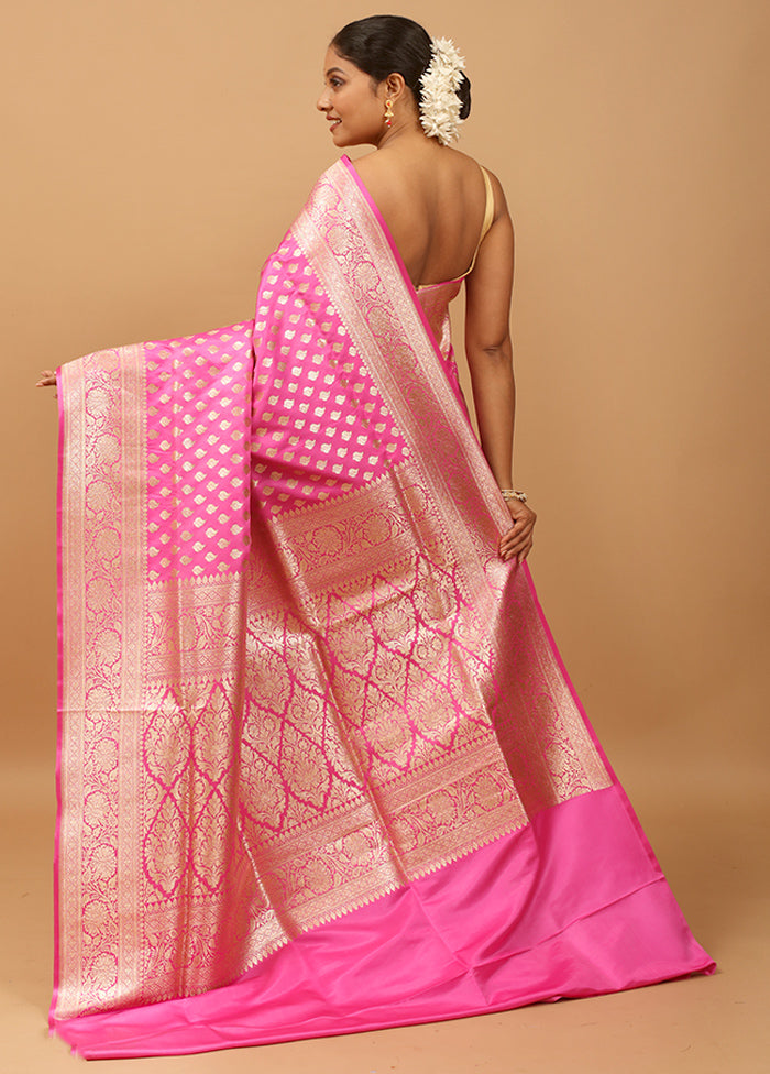 Pink Banarasi Silk Saree With Blouse Piece