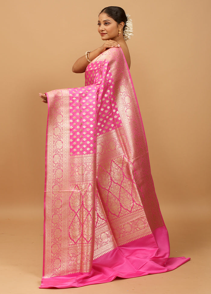 Pink Banarasi Silk Saree With Blouse Piece