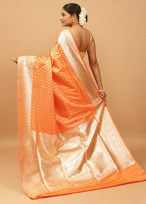 Orange Banarasi Silk Saree With Blouse Piece