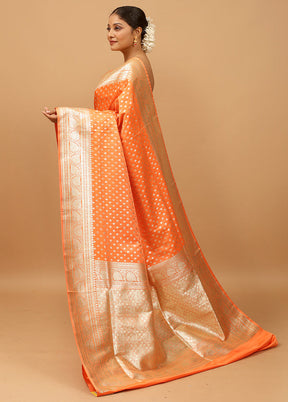 Orange Banarasi Silk Saree With Blouse Piece