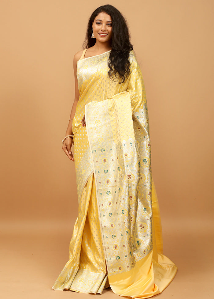 Yellow Banarasi Silk Saree With Blouse Piece