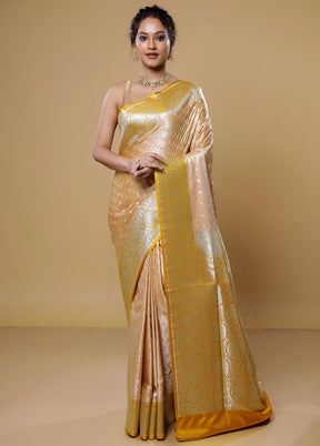 Cream Banarasi Silk Saree With Blouse Piece