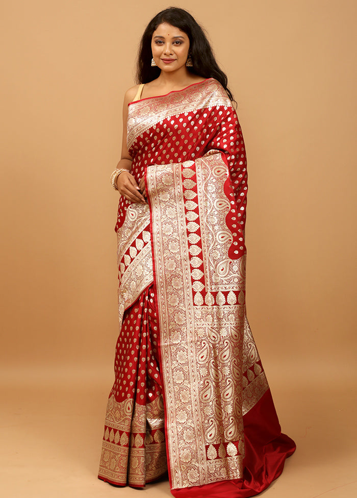 Maroon Banarasi Silk Saree With Blouse Piece