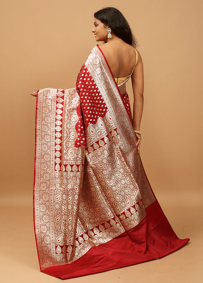 Maroon Banarasi Silk Saree With Blouse Piece