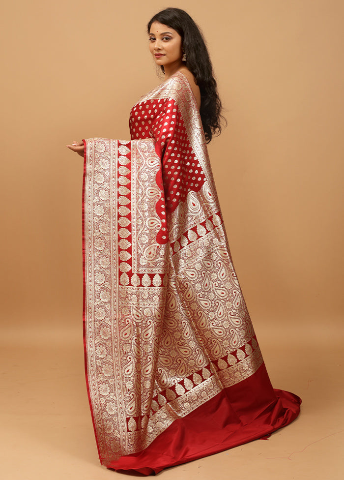 Maroon Banarasi Silk Saree With Blouse Piece