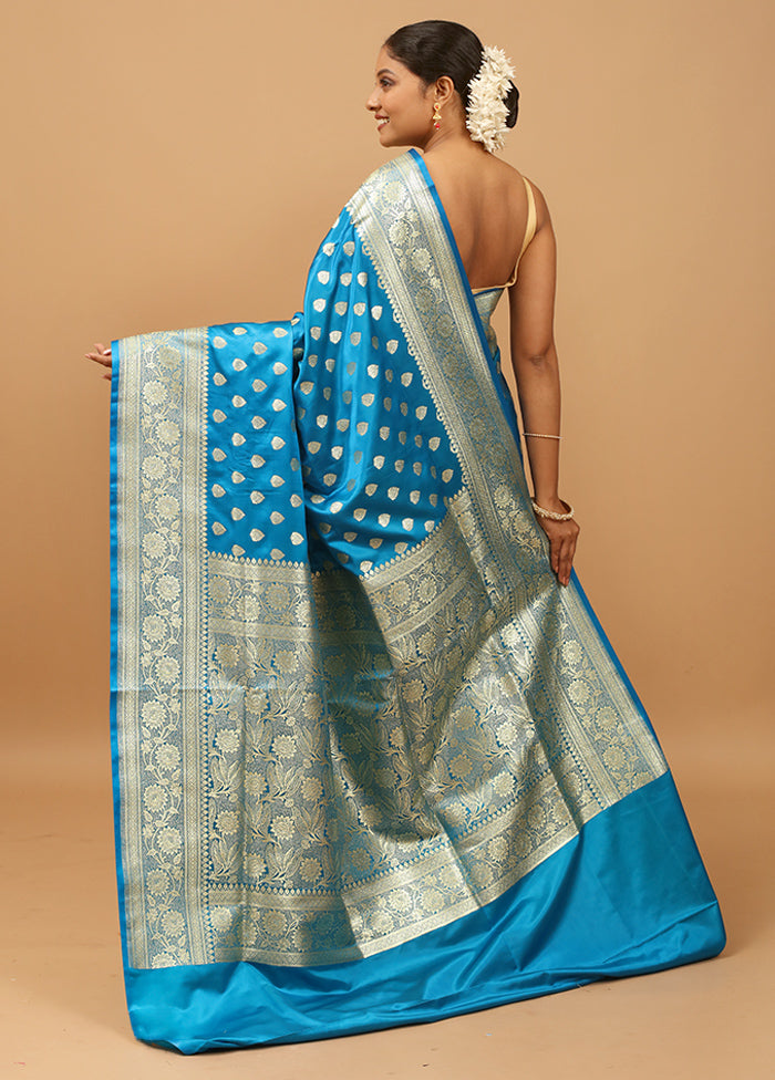 Blue Banarasi Silk Saree With Blouse Piece